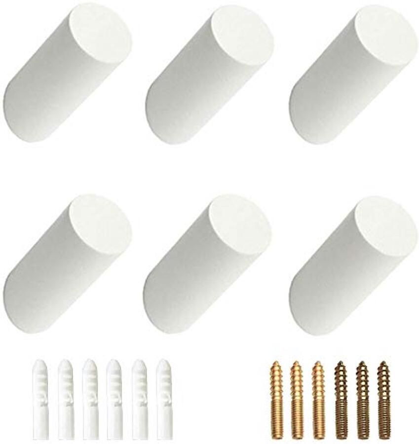 Gativs Set van 6 haken houten haken muurhaken kapstokken houten muurhaken kledinghakenset houten kapstokken voor het ophangen van jassen hoeden sjaals kleding