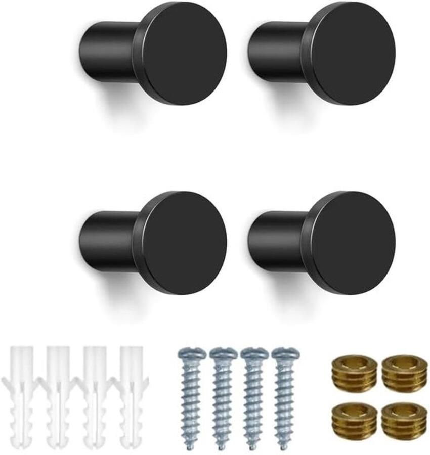 Geaanen Set van 4 kapstokhaken zwarte kapstokhaken zwarte handdoekhaken zwarte muurhaken met bevestigingsschroeven voor het ophangen van kleding en alledaagse spullen in de keuken en slaapkamer