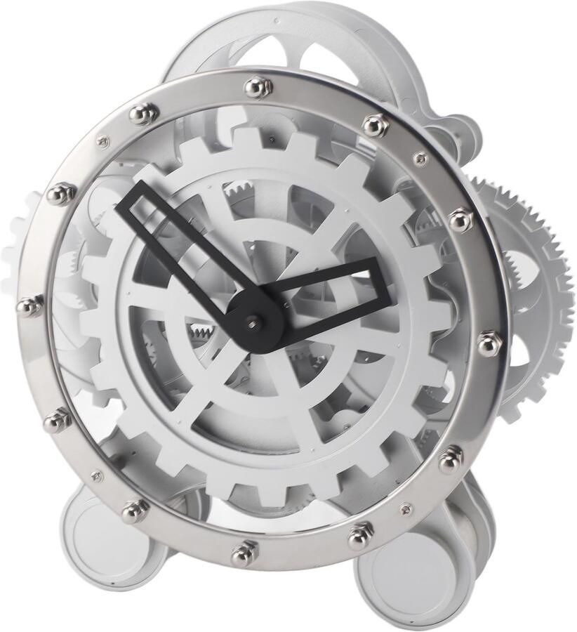 Gear Clock 304 Stainless Steel Mechanical Desk Clock Industrial Table Clock With 2 Feet Superb Workmanship Battery Working Metal Silver Table Clocks For