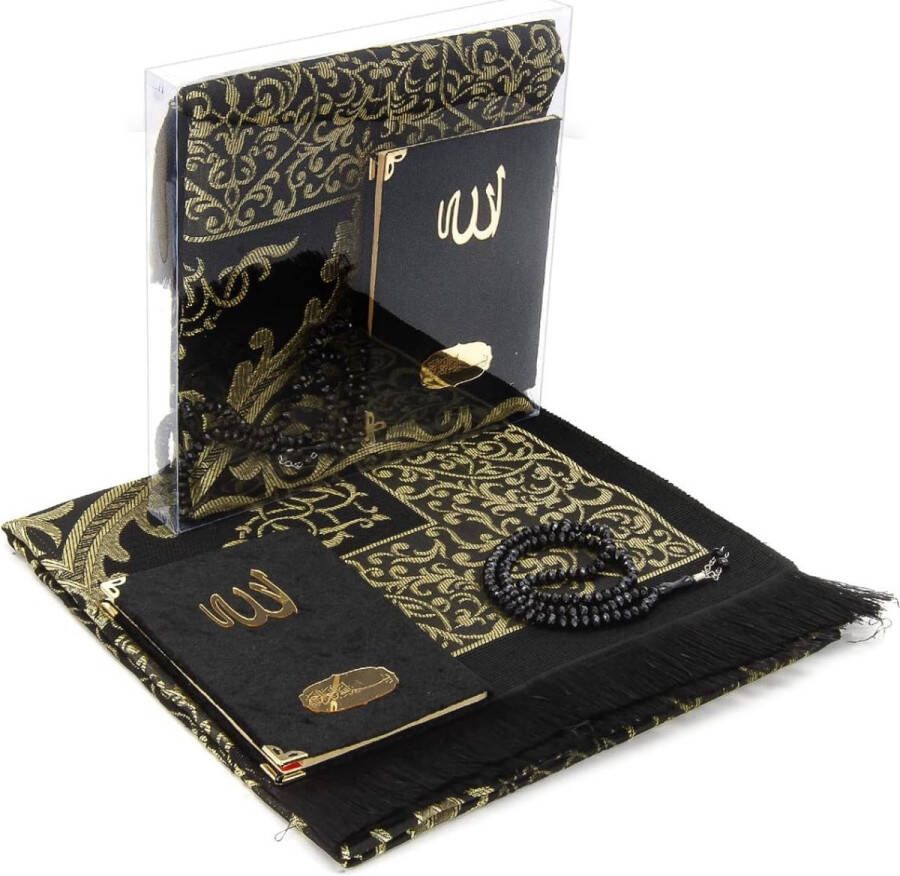 Gebedskleed Luxe Taft Stof Moslim Gebedstapijt met Fluweel Bedekte Yaseen Surah Bag en Gebedskralen Set Compleet met Speciale Transparante Doos Ideale Islamitische Ramadan & Eid Geschenken