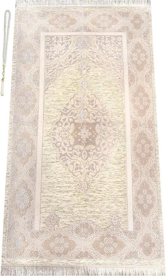 Gebedskleed voor moslims met gebedskralen Janamaz Sajadah zacht islamitisch gebedskleed islamitische geschenken gebedskleedmat chenillestof lichtroze