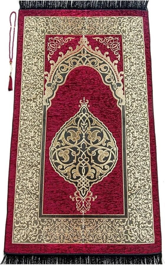 Gebedskleed voor moslims met gebedskralen Janamaz Sajadah zacht islamitisch gebedskleed islamitische geschenken gebedsmat chenillestof baksteen