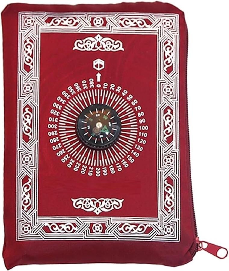 Gebedskompas tapijt islamitisch gebedskleed draagbaar antislip gebedskleed opvouwbaar voor familiereizen Eid-cadeaus voor mannen rood