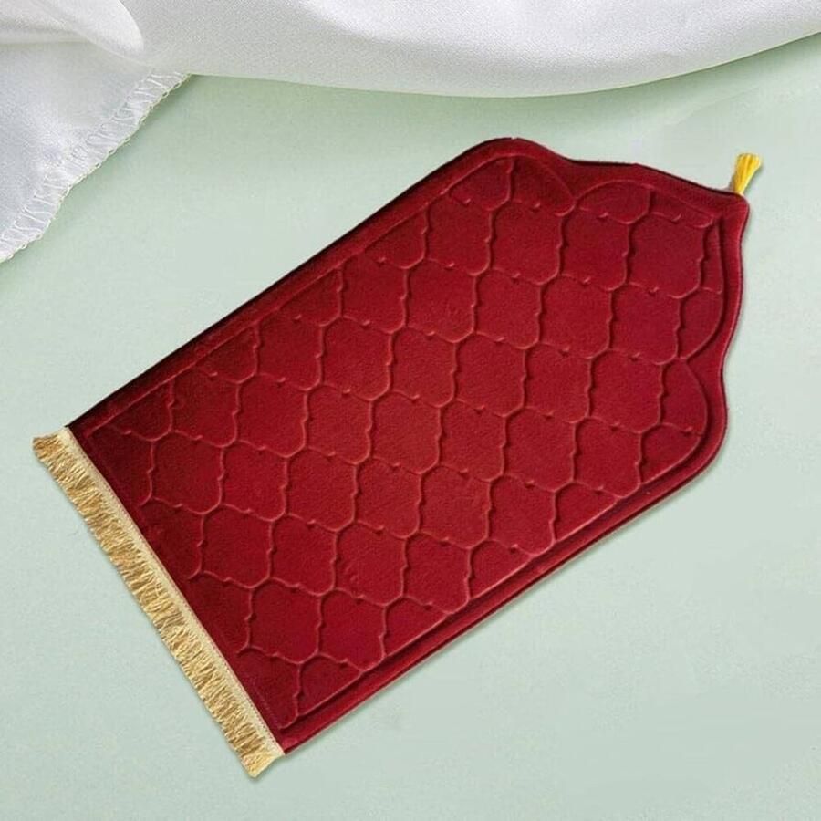 Gebedsmat – Comfortabele & Zachte Islamitische Prayer Mat – Antislip Gebedskleed met Gouden afwerkingen – 115 x 65 cm Rood - Foto 2