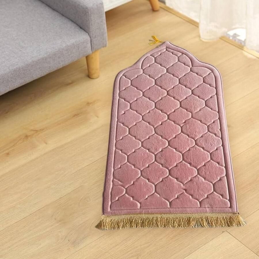 Gebedsmat – Comfortabele & Zachte Islamitische Prayer Mat – Antislip Gebedskleed met Gouden afwerkingen– 115 x 65 cm Paars