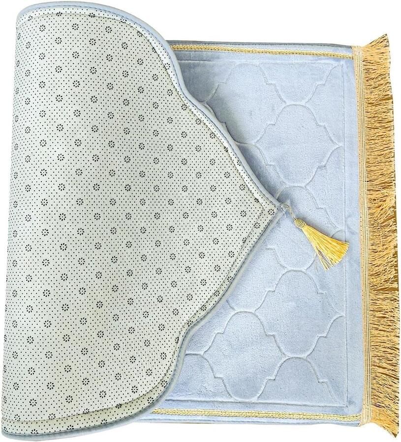 Gebedsmat – Comfortabele & Zachte Islamitische Prayer Mat – Antislip Gebedskleed met Gouden afwerkingen 115 x 65 Wit