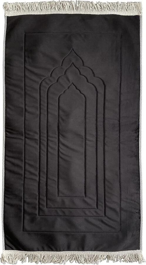 Gebedsmat vloerkleed extra groot zacht dik moslimmat Turkse gebedsmatten antislip gebedskleed met gratis tasbeeh (E-zwart)