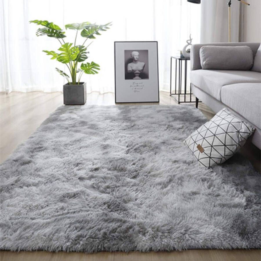 Gebied tapijten grote woonkamer tapijt zacht slaapkamer tapijt anti-slip pluizige tapijten Shaggy indoor kinderkamer kinderen tapijt mat zachte vloermat harige pluche tapijt voor woondecoratie (grijs wit 160 * 230 cm)