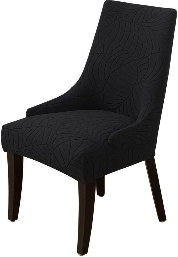 Gebladerte jacquard effen kleur fauteuil set home banket geprofileerde stoel set gebreide stoel cover 1 stuk zwart