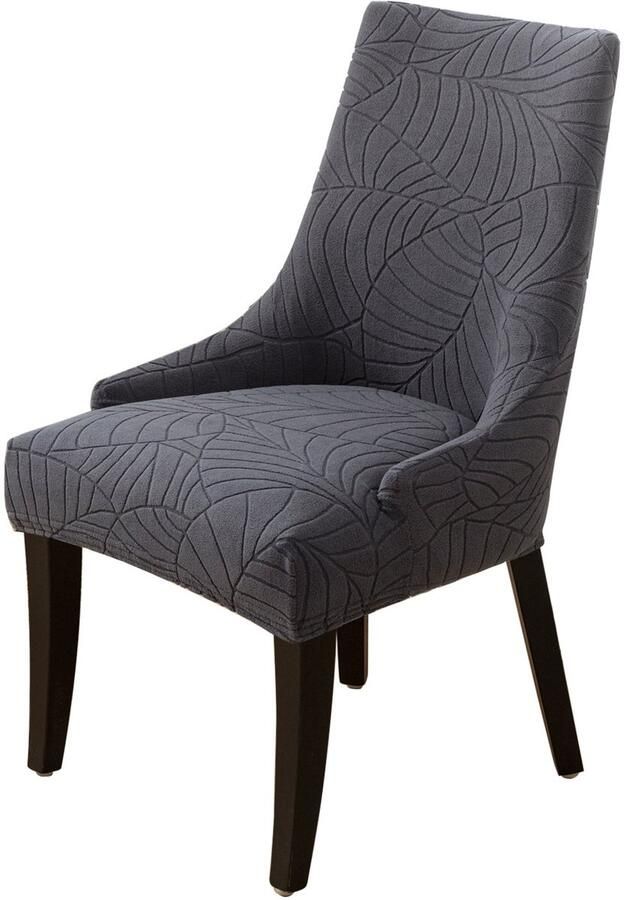 Gebladerte jacquard effen kleur fauteuil set home banket geprofileerde stoel set gebreide stoel cover 1 stuk donkergrijs