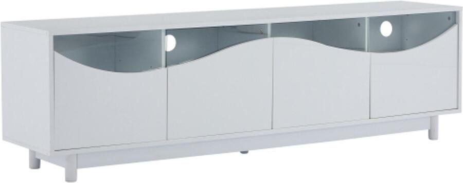 GOTAGEE Gebogen tv-meubel wit hoogglans gehard glazen deur ledverlichting entertainmentmeubel slaapkamer woonkamer 175 x 38 x 51 cm