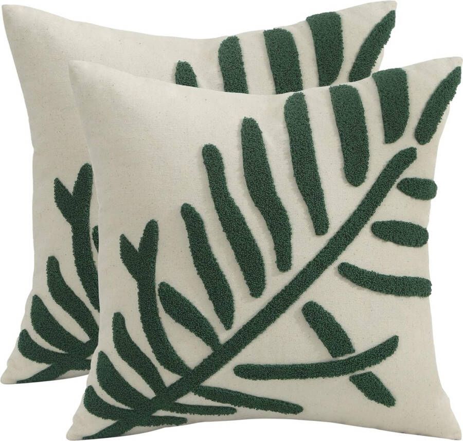 Geborduurde decoratieve sierkussenhoezen 45 x 45 cm voor tuin lounge bank decoratief kussen woonkamer slaapkamer set van 2 kussenslopen bloemmotief katoenen boerderijkussenhoezen