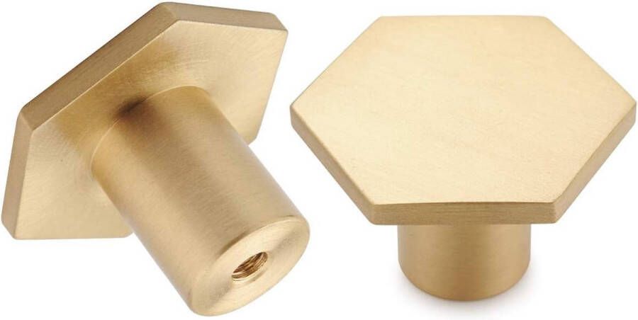 Geborsteld messing meubelknoppen gouden ladeknoppen koperen dressoirknoppen handgrepen voor keuken badkamer wasruimte meubels (zeshoek)