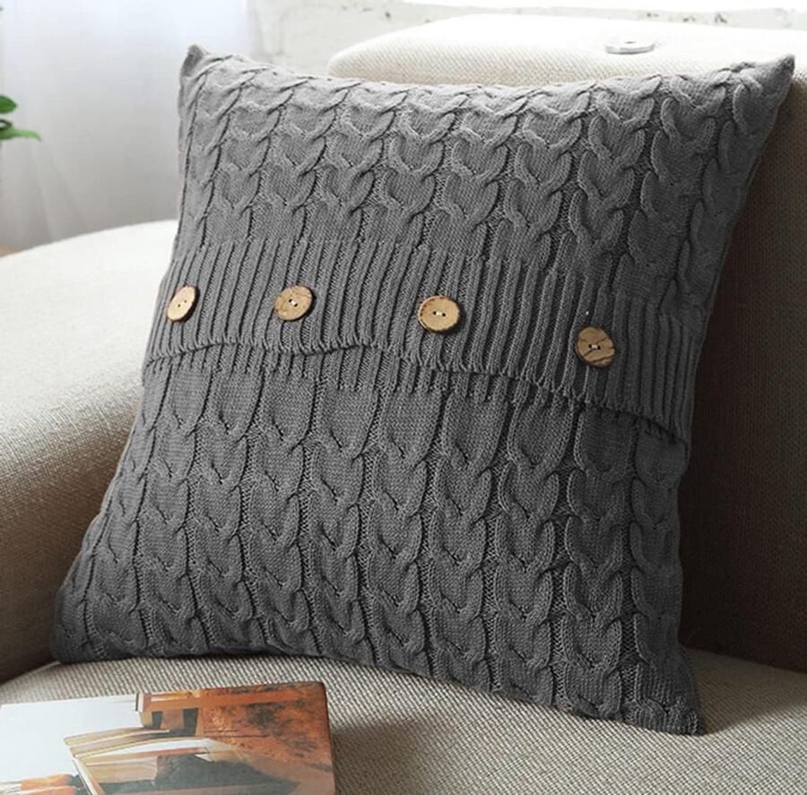 Gebreide decoratieve kussenhoes warme vierkante trui-kussenhoes voor slaapbank woondecoratie (grijs 45 * 45 cm)