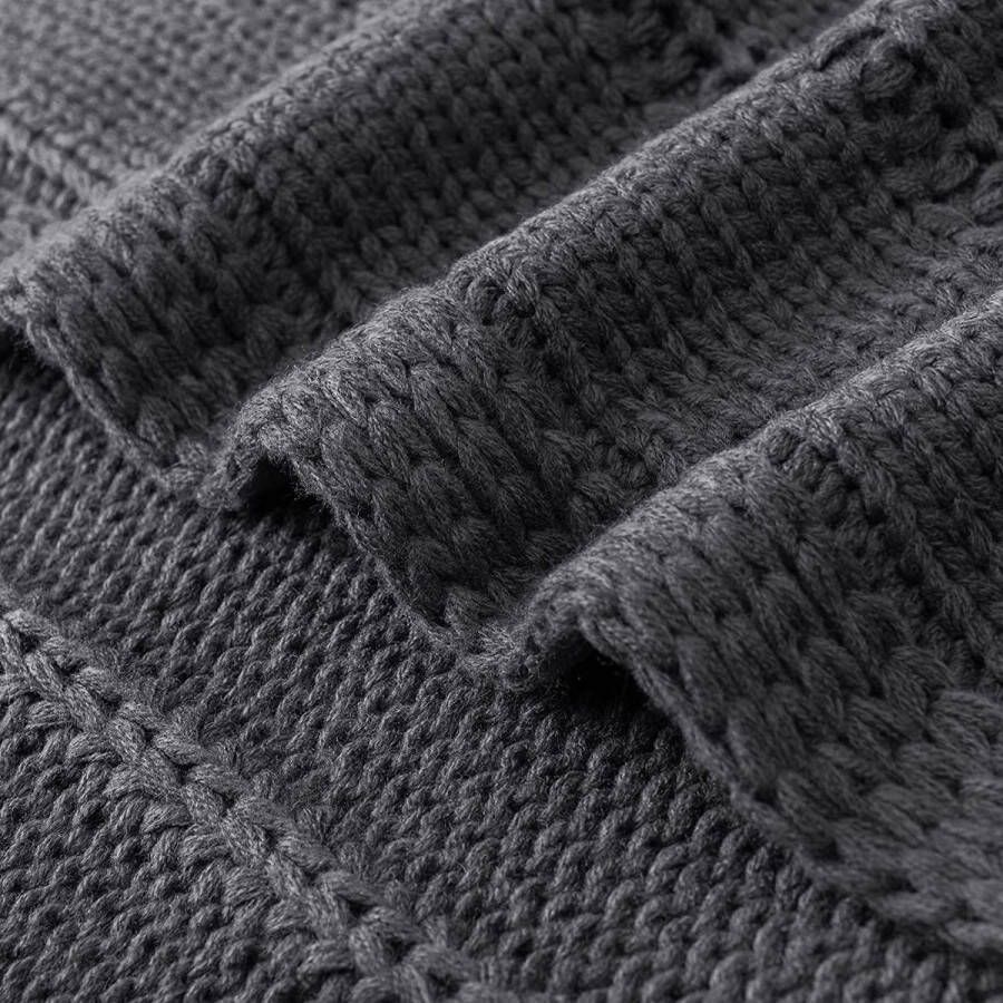 Gebreide deken 127 x 152 cm grijs zacht warm grof gebreide deken gebreide woondeken bankdeken voor bed bank en bank grijs