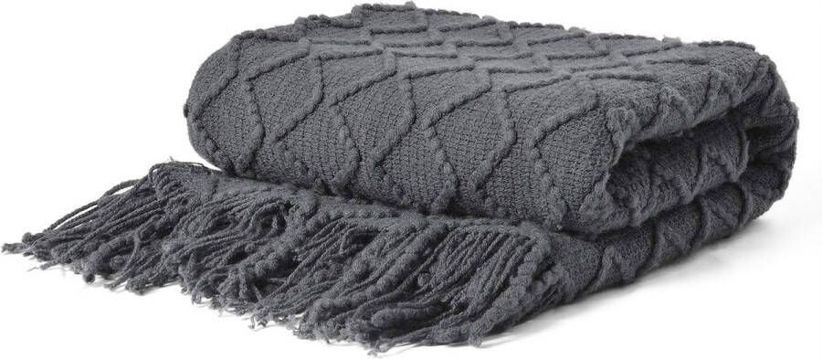 Gebreide deken lichtgewicht en zachte gezellige decoratieve geweven deken met kwastjes perfect voor op reis bank bed bank 50 x 60 inch voor alle seizoenen