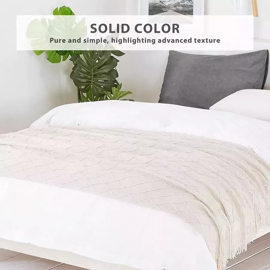 Gebreide deken met kwast effen geometrisch patroon knuffeldeken gebreide deken sprei bankdeken decoratieve deken voor bank bed 170 x 130 cm