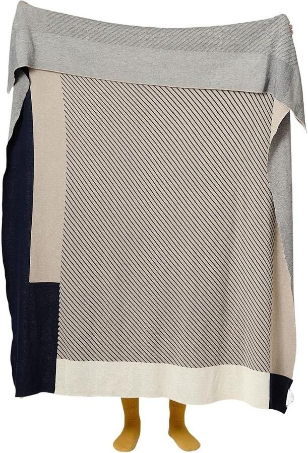 Gebreide deken van een wolmix met kleurblokken Deken voor op de bank Multifunctionele deken voor in het vliegtuig (160*130 cm)
