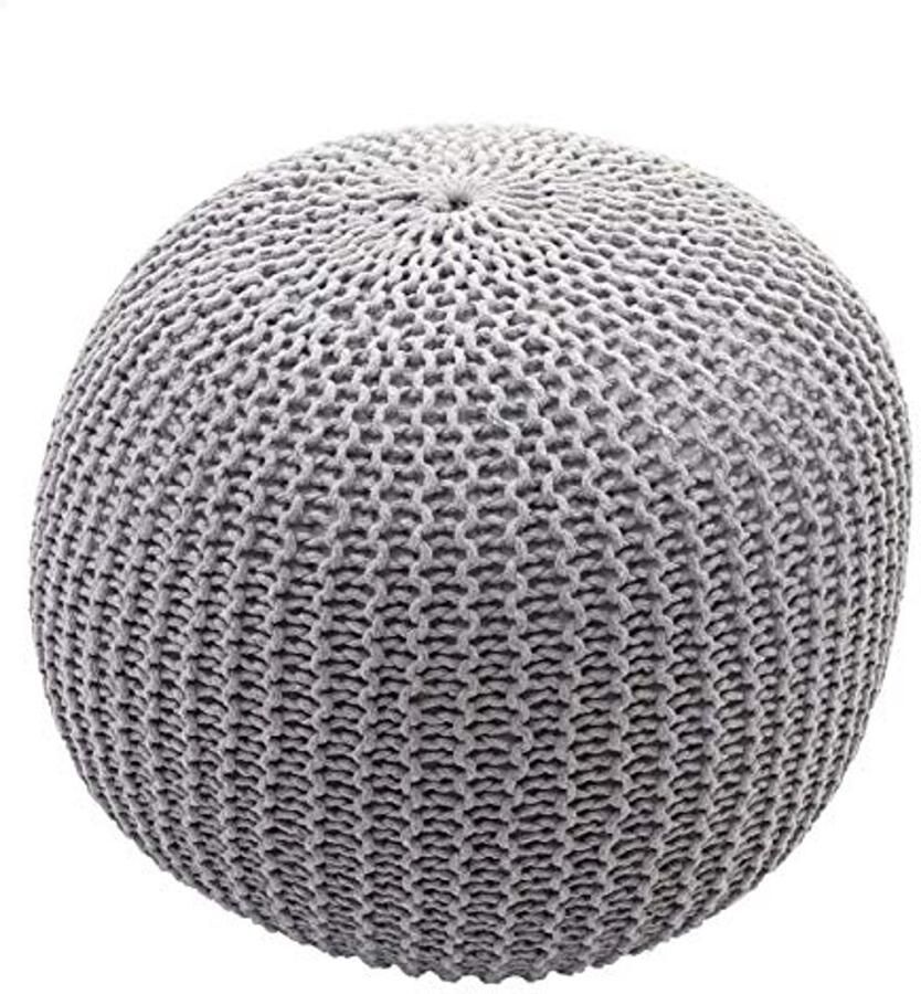Gebreide Poef 40x50cm Comfortabele Kruk voor Woonkamer Kinderkamer of Entree Grijs