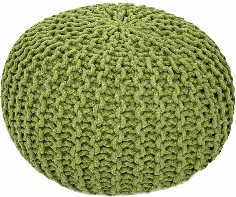 Gebreide Poef Kruk Zitkussen Ø 55 cm Hoogte 37 cm Neon