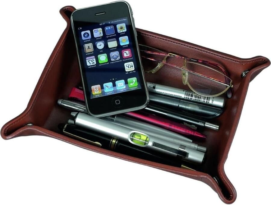 Gebruiksvoorwerpen leren schaal van leer cognac bruin ca. 16 x 10 x 4 cm opbergbak voor kleine onderdelen zaklegger voor bureau en console