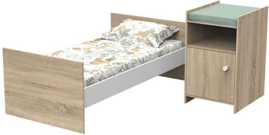 Gecombineerd babybed 120 x 60cm Omvormbaar tot 90 x 190cm Babyprice Up Houten decor Met 1-deurs commode