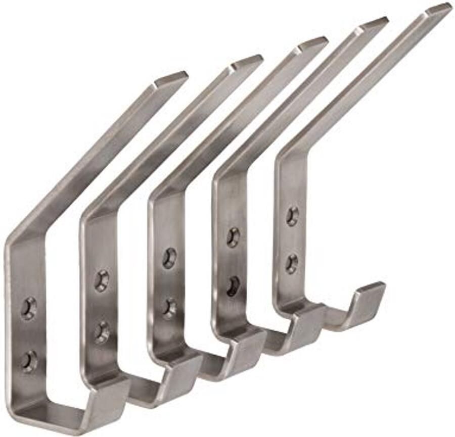 Gedotec design kapstokhaak RVS kapstokhaak wandmontage SANDRA groot Kledingkast individueel 140x19mm Wandhaakkapstok om vast te schroeven 5 stuks wandkapstok zilver met schroeven