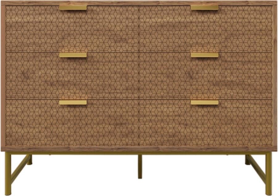Geëmbosseerde structuur ladekast sideboard buffetkast Opbergkast dressoir zijkast met metalen handgrepen met 6 laden kantelveilig 120x40x75cm notenhout
