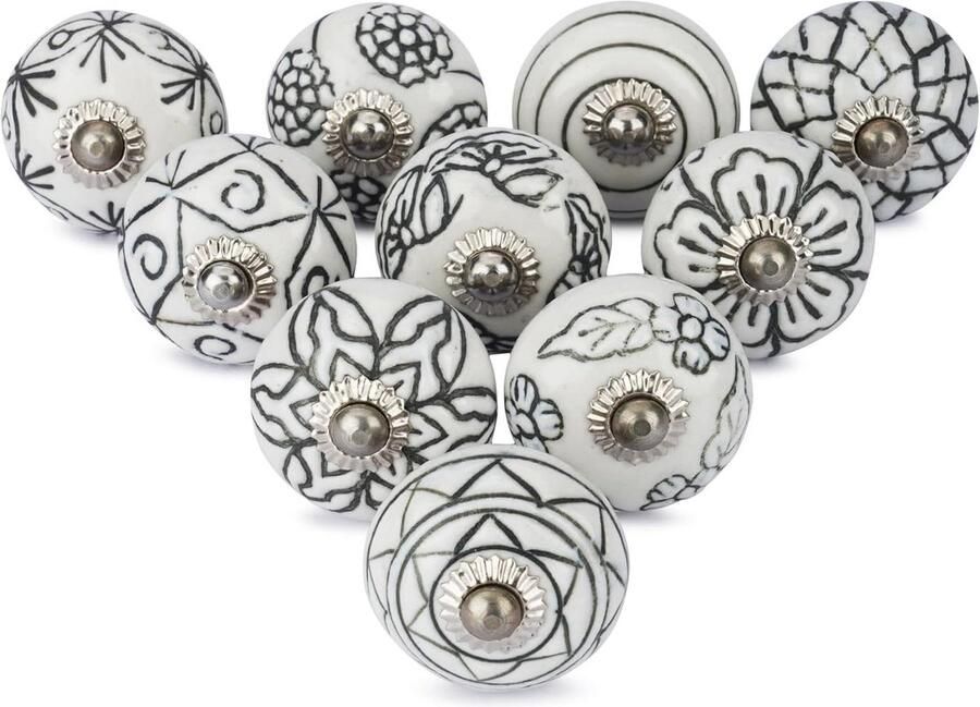 Geëtste witte keramische knoppen glanzend oppervlak antiek bloemenpatroon 10 stuks kastknoppen kinderkamer