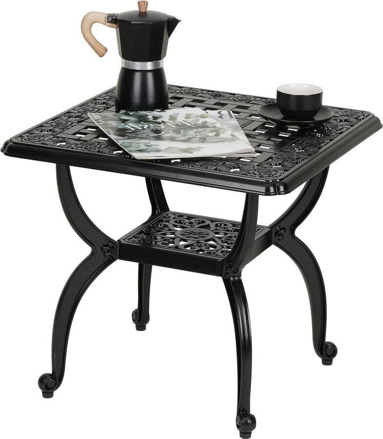 Gegoten aluminium bijzettafel weerbestendig patio en binnen 1 stuk grijs aluminium 60x60x45 cm