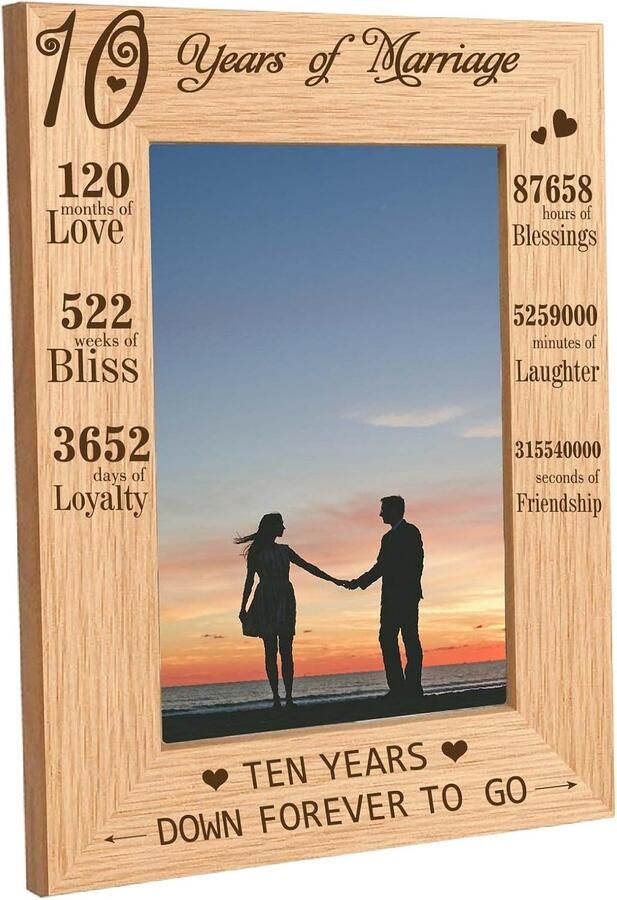 Gegraveerd Houten Fotolijst 10 Jaar Huwelijk Tafel Top 4 x 6 Vertical Natuurlijke Houten Fotolijst Sentimentele Cadeau voor 10e Huwelijksverjaardag Thuis Bureau Decor