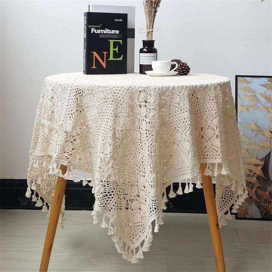 Gehaakt Tafkleed Beige Katoen 165 x 165 cm