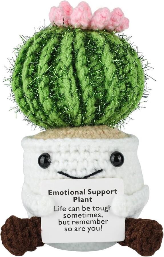 Gehaakte Cactus Mini Positieve Speelgoed Gebreide Cactus Schattige Grappige Emotionele Steunplant Ornamenten Aanmoediging Cadeaus voor Vrouwen Volwassenen Kinderen Mannen Kantoor Bureau Decor