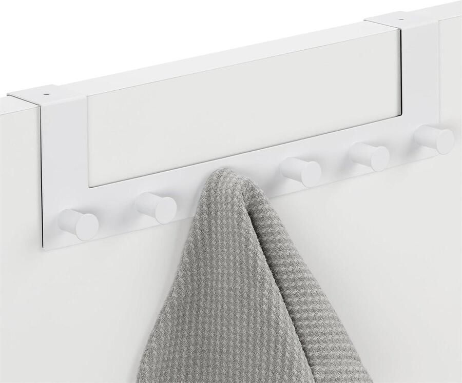 Gehaakte kapstok deurhanger Navaris 6 haken voor kleding of handdoeken Voor deuren tot 4 cm Wit