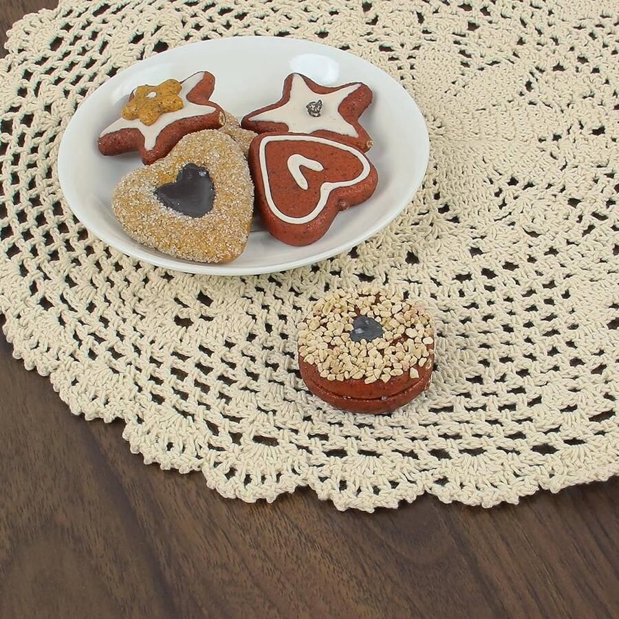 Gehaakte katoenen kanten tafel Placemats Beige set van 4 13.7 inch