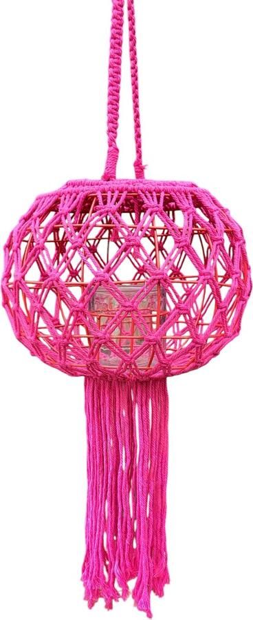 Gehaakte kroonluchter bol – fuchsia voor buiten voor waxinelichtje