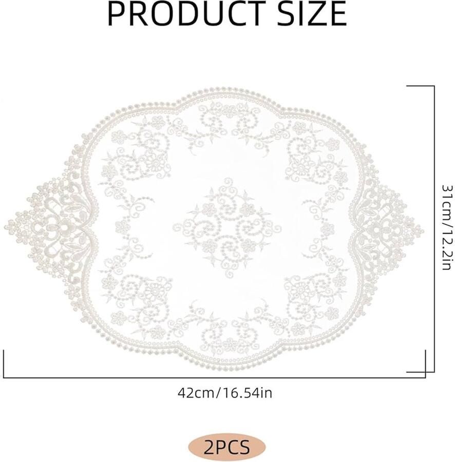 Gehaakte Placemats Retro Stijl Set van 2 Wit Polyester 15 x 12 cm