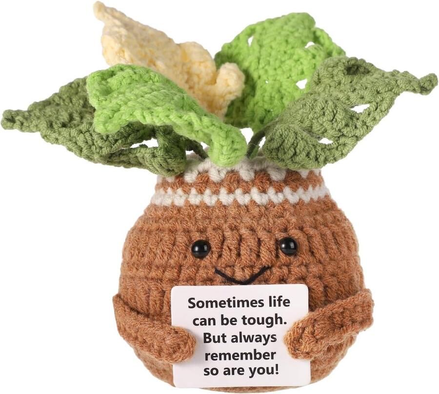 Allecto Plus Gehaakte kamerplant positief gehaakte Monstera handgemaakte gebreide Monstera pop zomer schattig positief leven aardappel juichende cadeaus voor thuis kantoor bureau decoratie