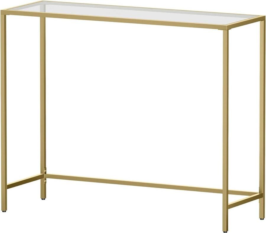 Gehard glazen consoletafel moderne bijzettafel 100 x 35 x 80 cm eenvoudig te monteren verstelbare poten woonkamer gang goudkleurig