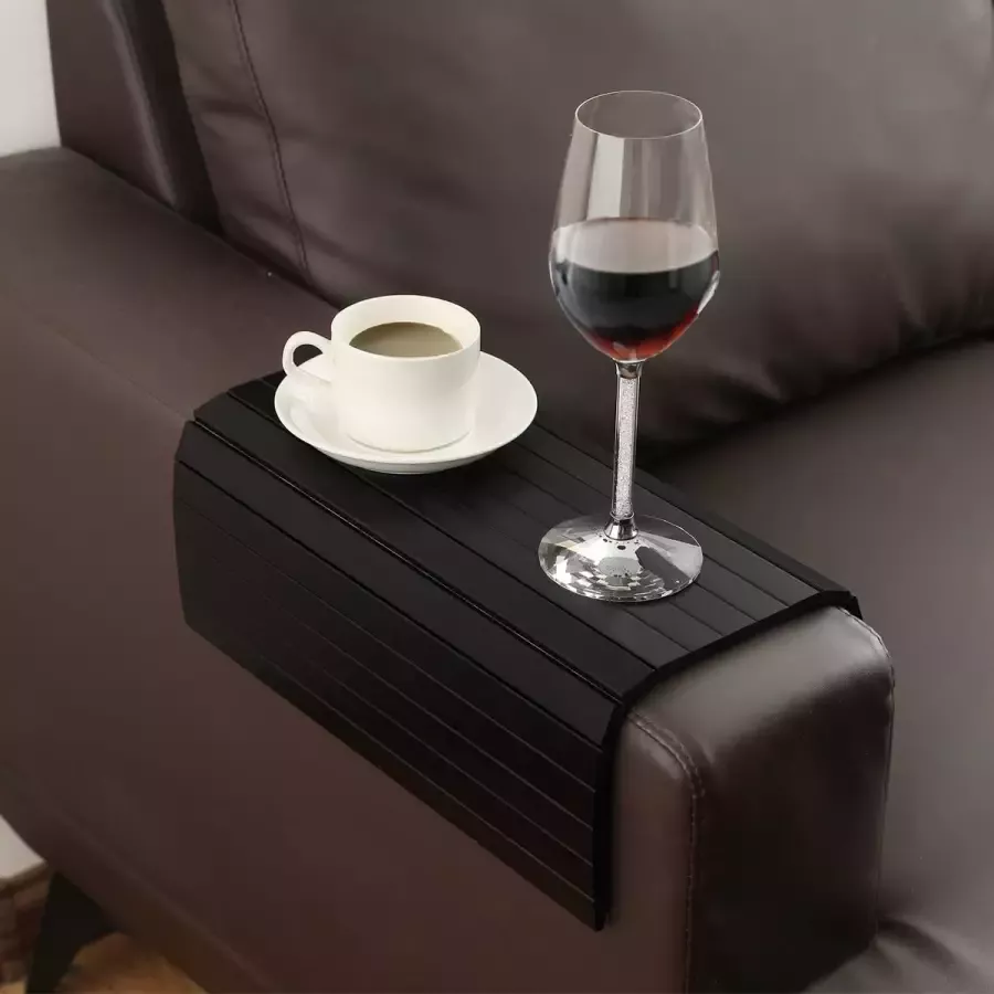 GEHE Armsteuntafel voor bank Flexibel Opvouwbaar Bankblad Bankarmtafel Perfect voor drankjes snacks Afstandsbediening of telefoon Geweldig armblad voor bank Armsteun Mahonie