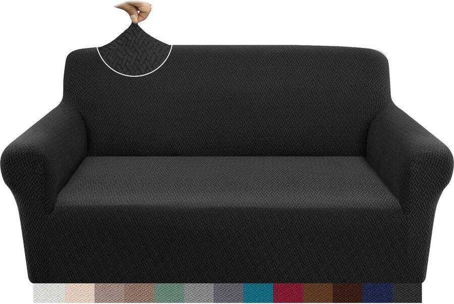 Jacquard bankovertrek 2-zits superzachte anti-slip stretch vier seizoenen universele elastische bankovertrek honden katten huisdieren zwart