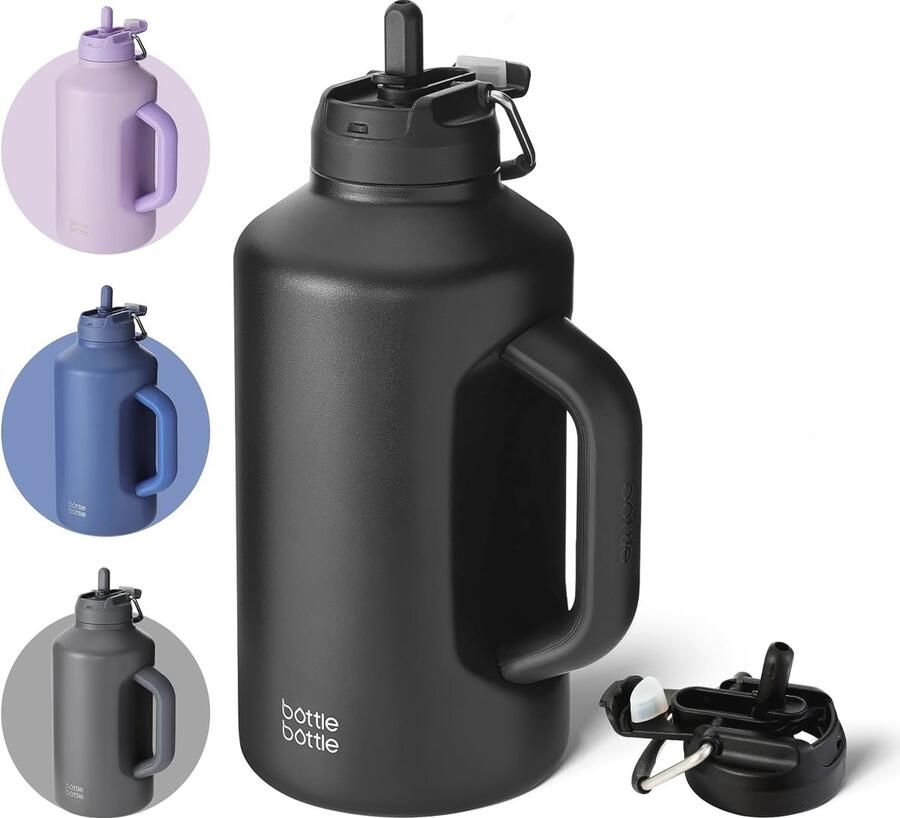 Geïsoleerde Waterfles 64 oz met Rietje en Dubbel Gebruik Deksel voor Sport en Training