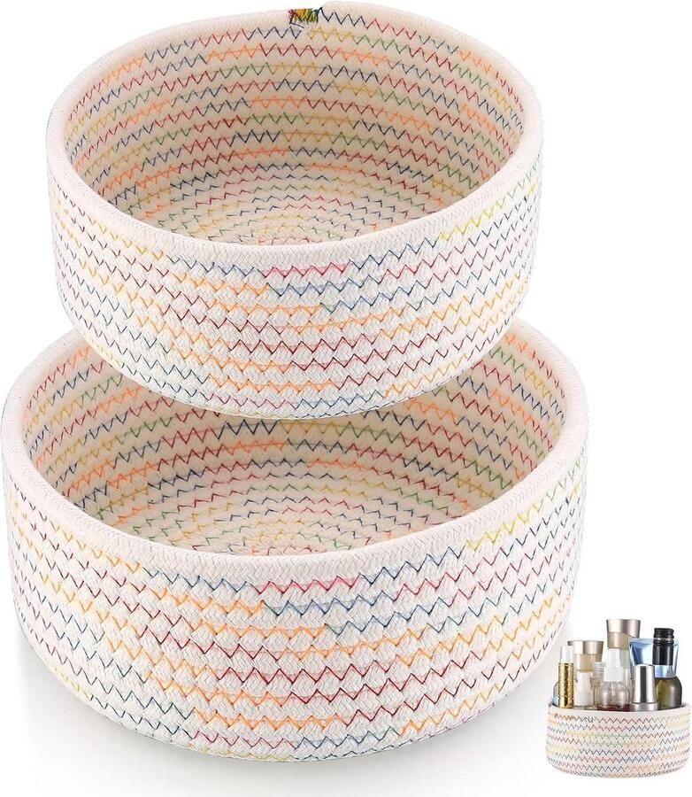 Set of 2 Cotton Rope Intertwist Storage Baskets Bathroom Changing Table Accessories Braided Basket Organizer for Kids Room Toy Decoration