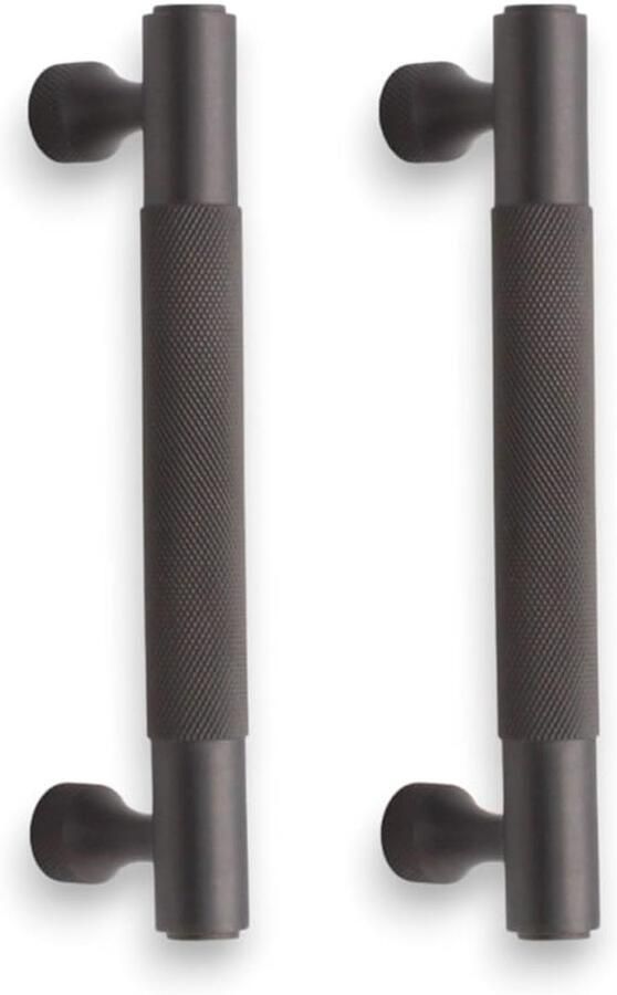 Gekartelde T-bar deurklinken modern design set van 2 staalgrijs massief messing