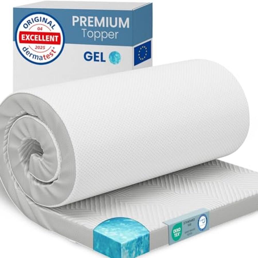 Comfortabele Gel Topper 80x190cm 5cm Dikke Traagschuim Topper met Wasbare Hoes en Antislip Onderkant