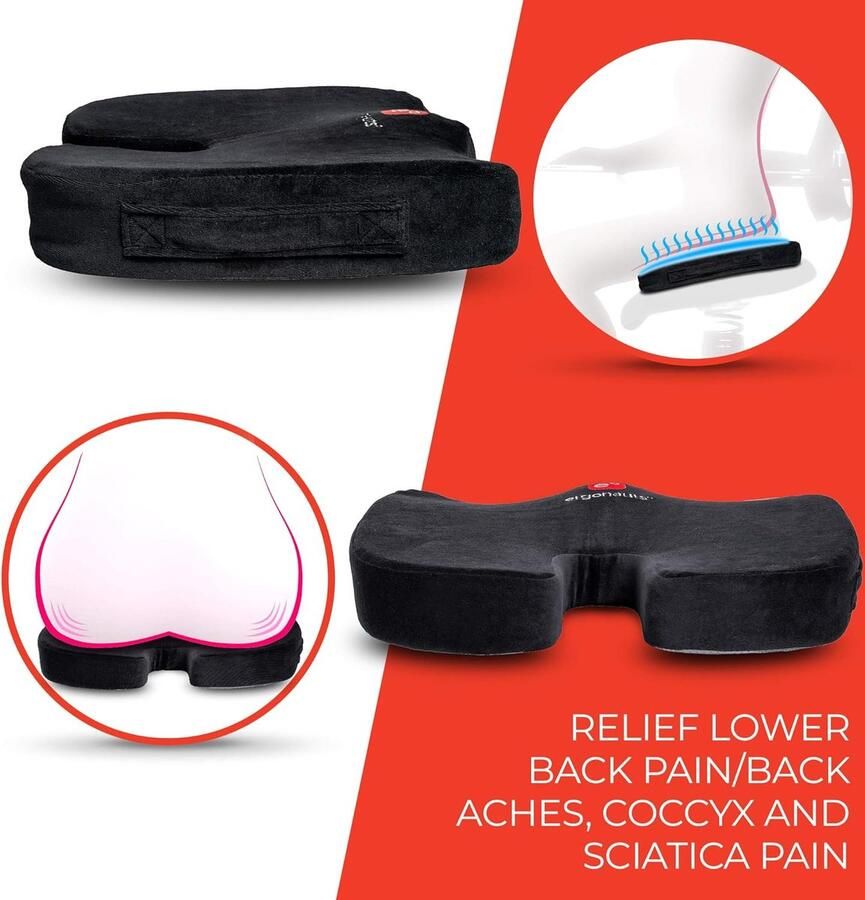 Verbeterd Orthopedisch Gel & Traagschuim Zitkussen Antislip Voor Pijn aan Onderrug en Stuit Kantoorstoel Autostoel Ischias & Rugpijn Verlichting
