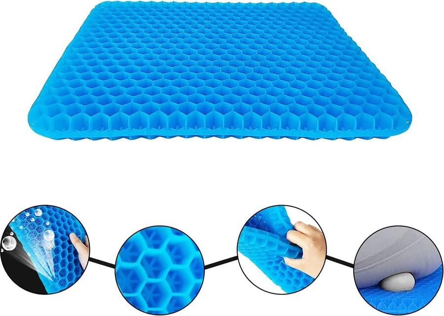 Gel zitkussen dubbele dikke grote zitting ademend honingraatontwerp cool gel zitkussen met wasbare stoelhoes voor bureaustoel autorolstoel drukontlasting rugpijn