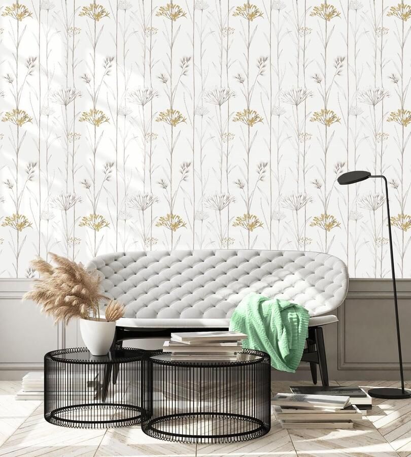 Gele bloem groen behang pel en plak bloem bloemenbehang textuur vinyl vintage zelfklevend behang keukenkasten achtergrond open haard wasruimte accent muurdecoratie