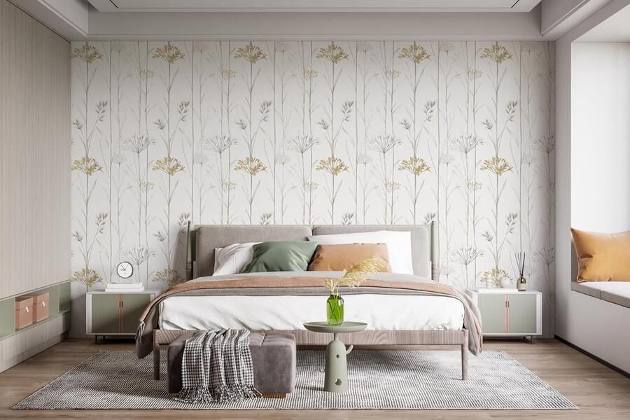 Gele bloem groen behang pel en plak bloem bloemenbehang textuur vinyl vintage zelfklevend behang keukenkasten achtergrond open haard wasruimte accent muurdecor