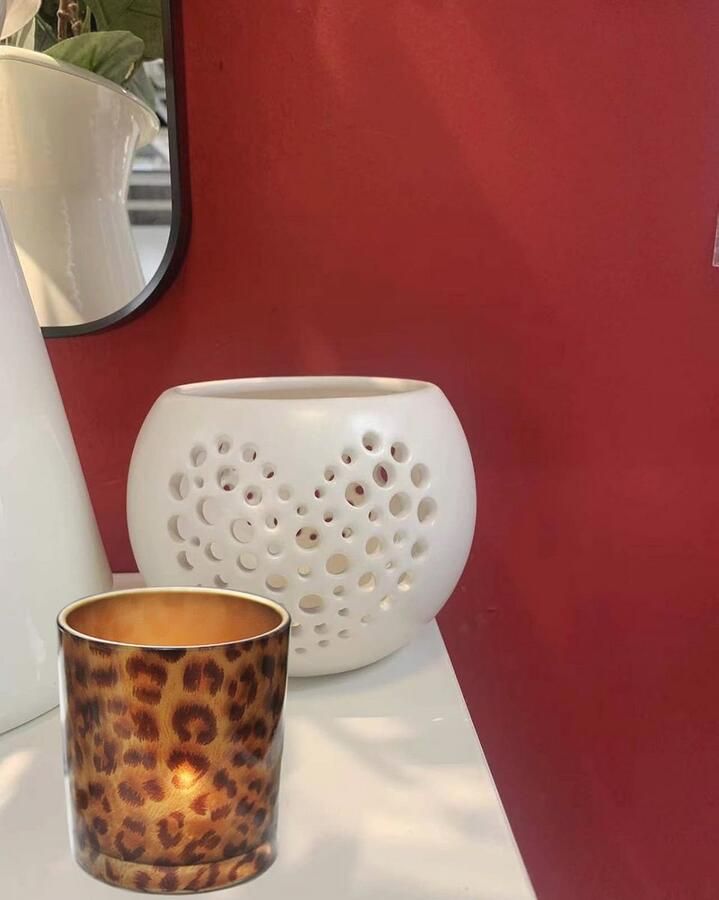 Gele Glazen Kaarsenhouder met Luipaardprint voor Tafel Decoratie - Foto 2